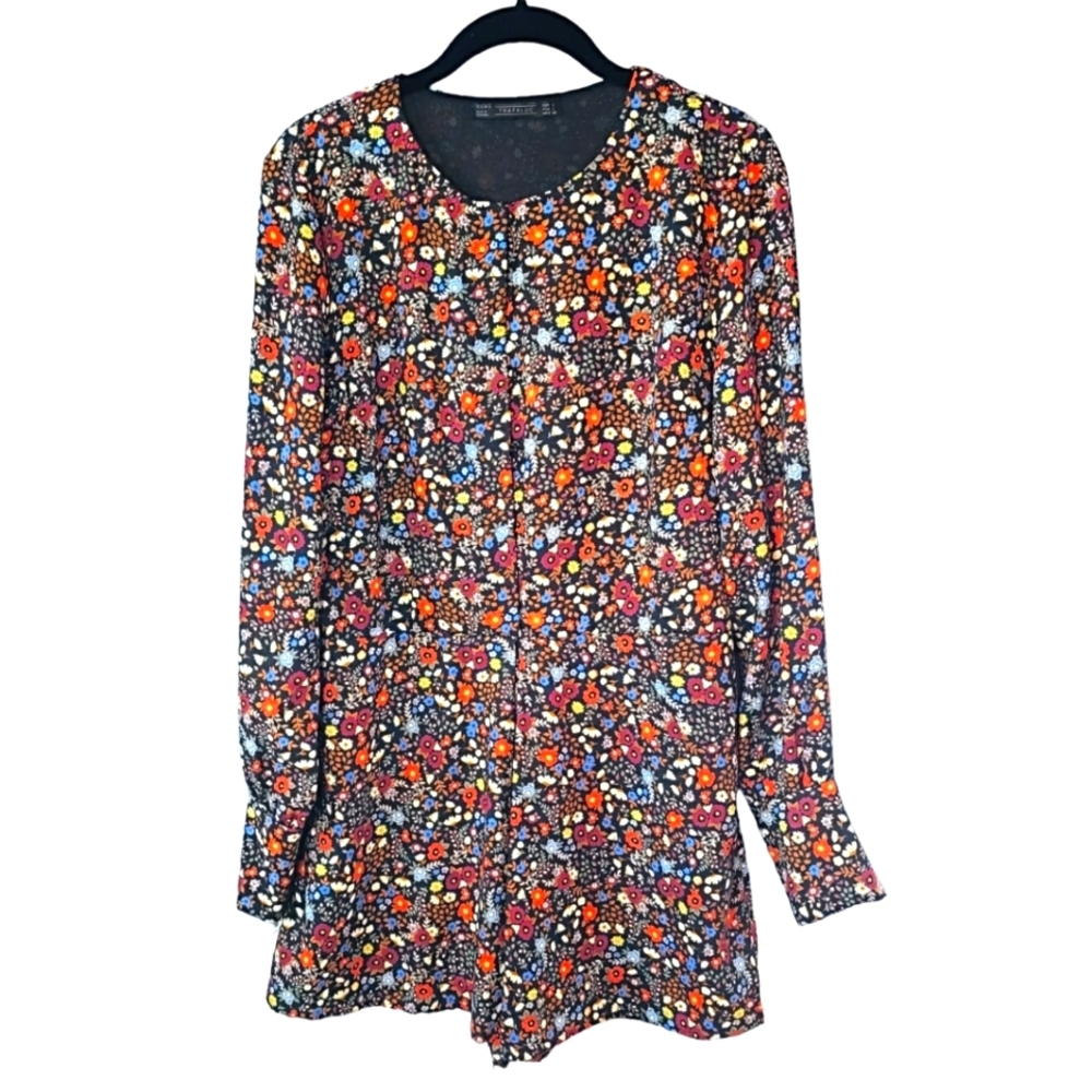 Zara Trafaluc Floral Patterned Long Sleeved Romper Size Large